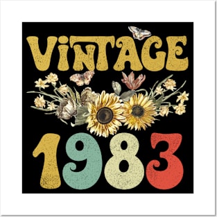 Vintage 1983 Sunflower Floral Retro Groovy 40th Birthday Posters and Art